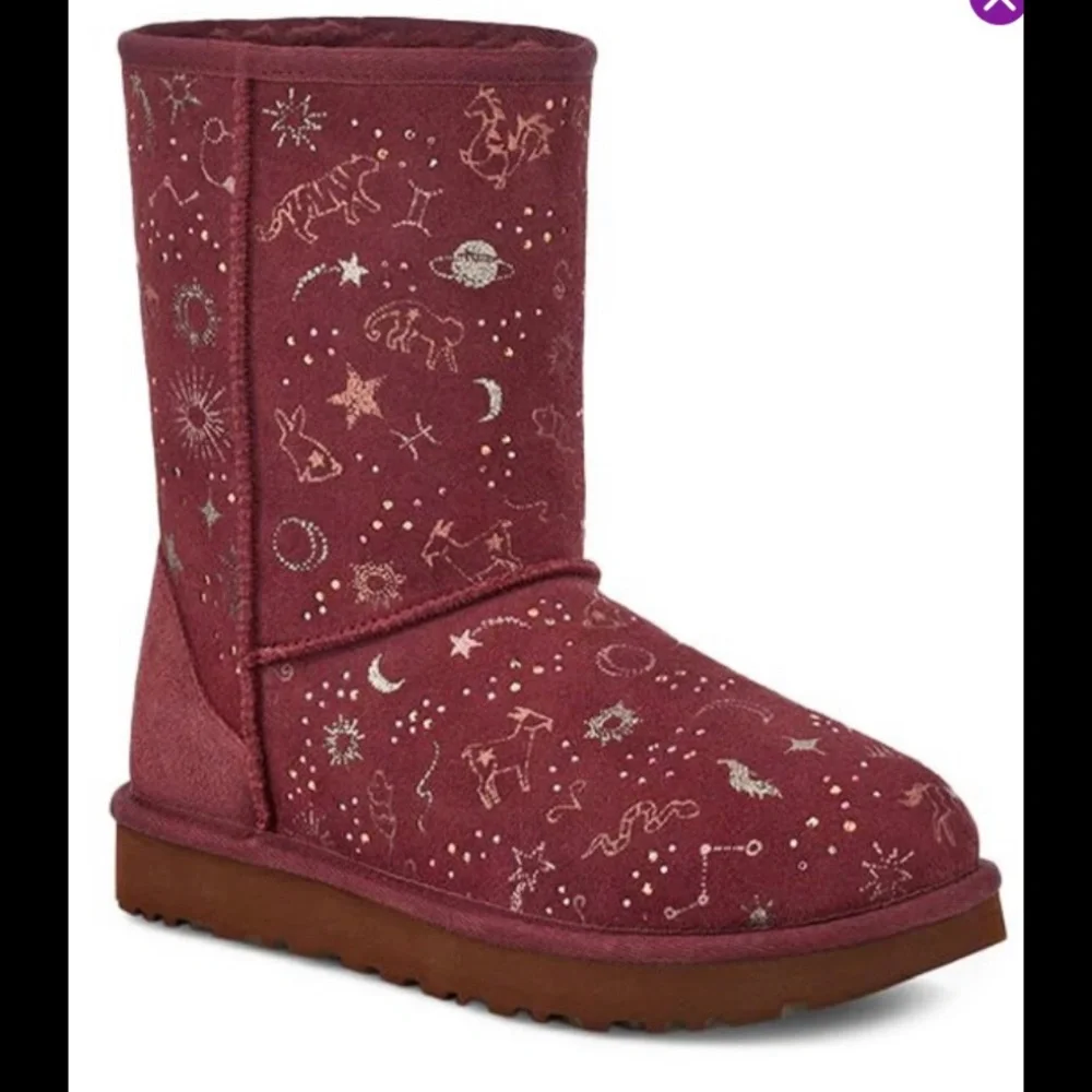 NIB-Ugg Grape Zodiac Short Suede Sheepskin Boots - Picture 2 of 16